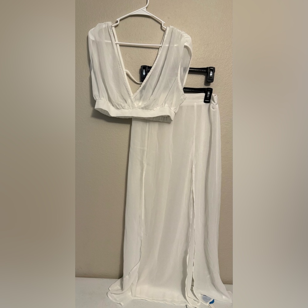 Cupshe White Sheer Two-Piece Maxi Set